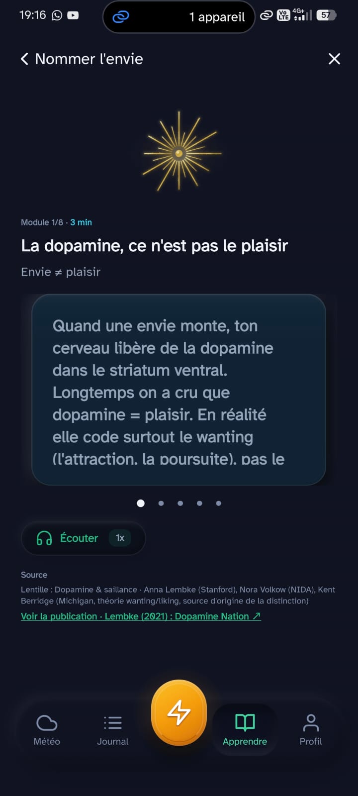 Fiche Apprendre de Limbra sur la dopamine